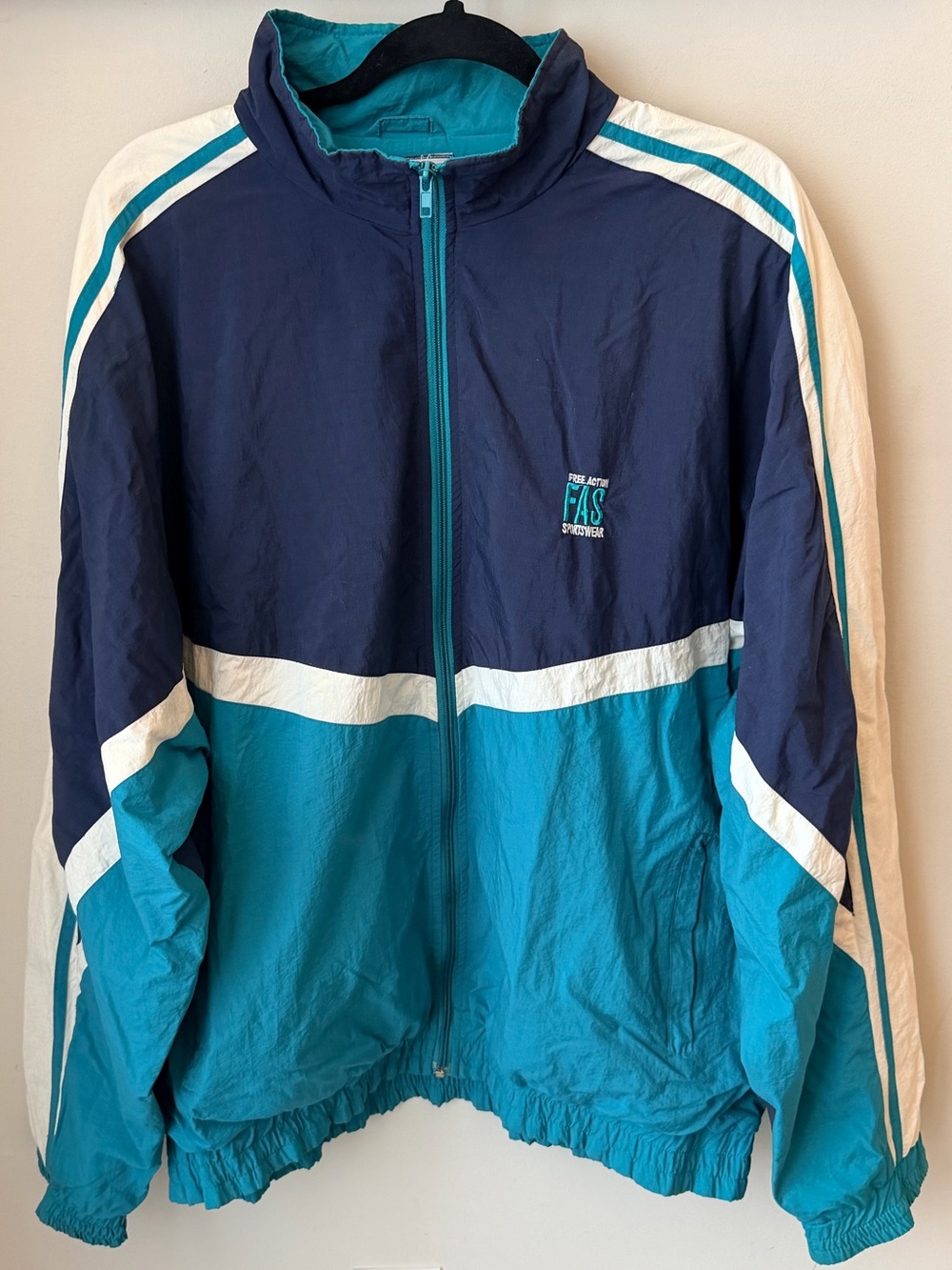 Vintage 90s Teal Navy Colorblock Windbreaker Jacket XL Gorpcore
